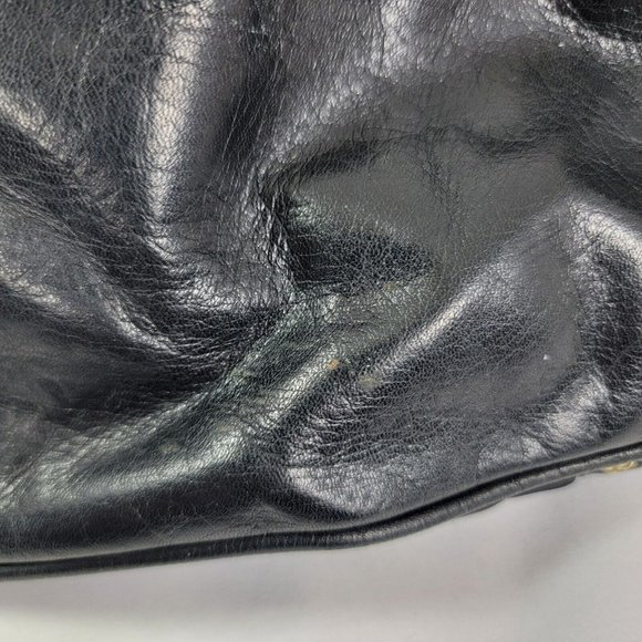 Rebecca Minkhoff Large Black Leather & Fabric Purse Bag Gold tone screw studs - Picture 11 of 16